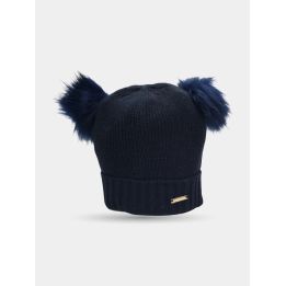 Cappello Liu Jo blu con doppio pon pon, vista di tre quarti