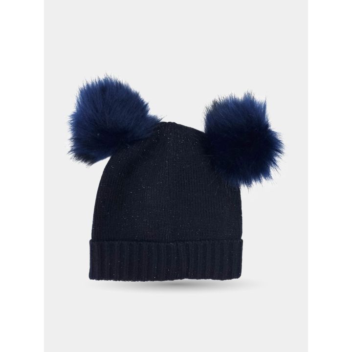 Retro del cappello Liu Jo blu con due pon pon a pelo lungo