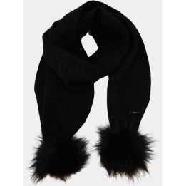 Sciarpa Liu Jo nera glitter con doppio pon pon nero, vista frontale