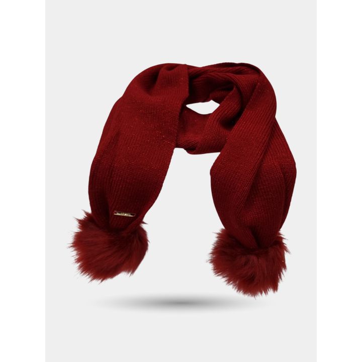 Sciarpa Liu Jo rossa glitter con doppio pon pon, vista frontale