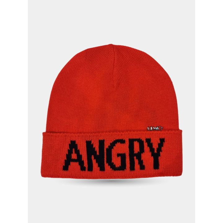 Cappello Liu Jo arancione con scritta ANGRY nera sul risvolto, vista frontale