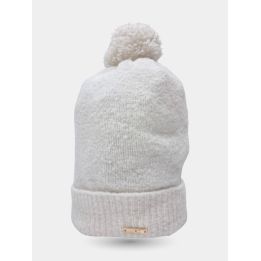 Cappello Liu Jo bianco panna con pon pon e targhetta dorata, vista frontale