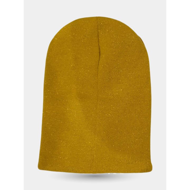 Retro del passamontagna giallo in maglia, disteso