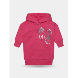 Abito felpa Diesel fucsia da neonata vista frontale con scimmia argento