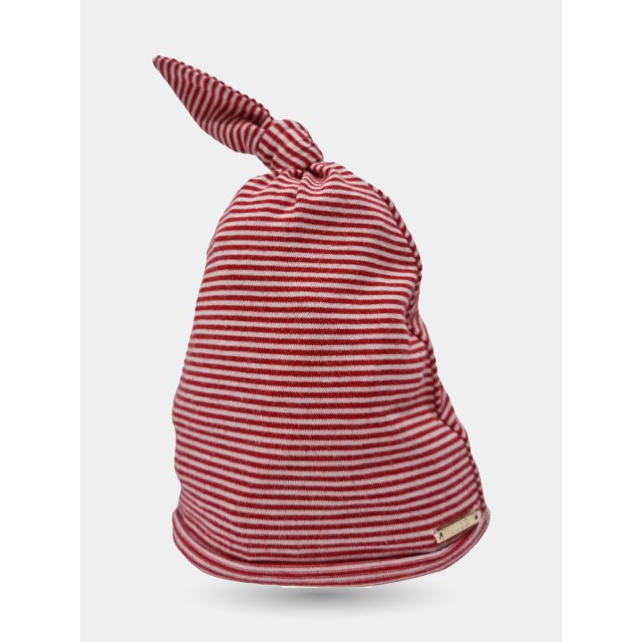 Cappellino Liu Jo a righe rosse e bianche con punta annodata, di tre quarti