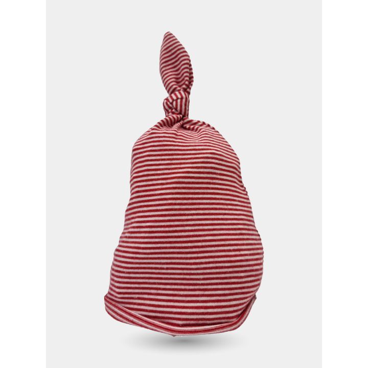Cappellino Liu Jo a righe rosse visto di lato con la punta annodata