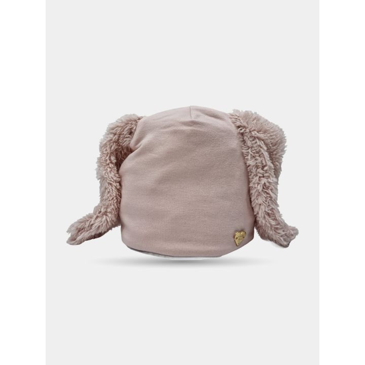 Cappellino Liu Jo rosa con orecchie teddy ai lati, vista di tre quarti