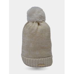 Cappello Liu Jo bianco con pon pon e filo dorato, vista frontale