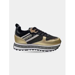 Sneakers Liu Jo oro e nere con glitter e suola alta logata, vista laterale