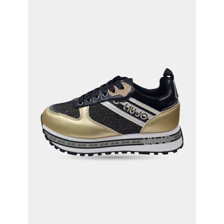 Sneaker Liu Jo oro e nera vista dall'altro lato, con suola alta logata