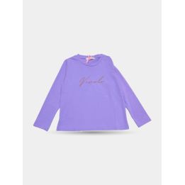 T-shirt Vicolo viola a maniche lunghe vista frontale con firma color rame
