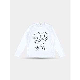 T-shirt Vicolo bianca a maniche lunghe vista frontale con cuore e freccia neri