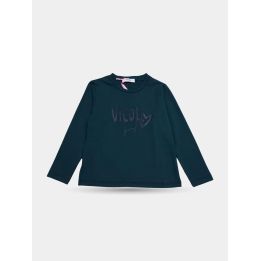 T-shirt Vicolo verde petrolio a maniche lunghe vista frontale con scritta Girl