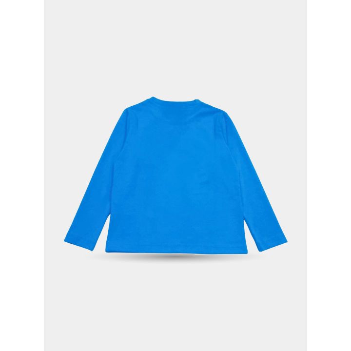 Retro in tinta unita della t-shirt Vicolo blu acceso a maniche lunghe
