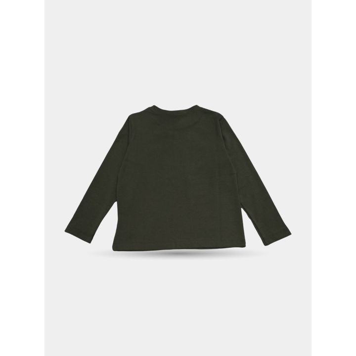 Retro senza stampe della t-shirt Vicolo verde militare a maniche lunghe