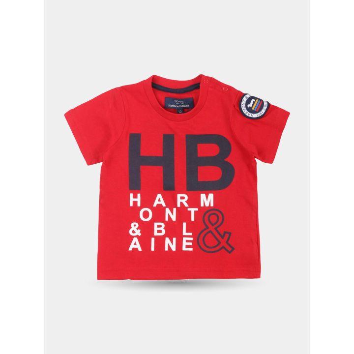 T-shirt rossa Harmont & Blaine da neonato con stampa HB, vista frontale