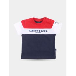T-shirt Harmont & Blaine a fasce rosso, bianco e blu da neonato, vista frontale