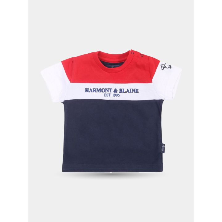 T-shirt Harmont & Blaine a fasce rosso, bianco e blu da neonato, vista frontale