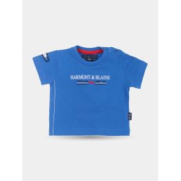 T-shirt blu Harmont & Blaine da neonato con ricamo Yacht Club, vista frontale
