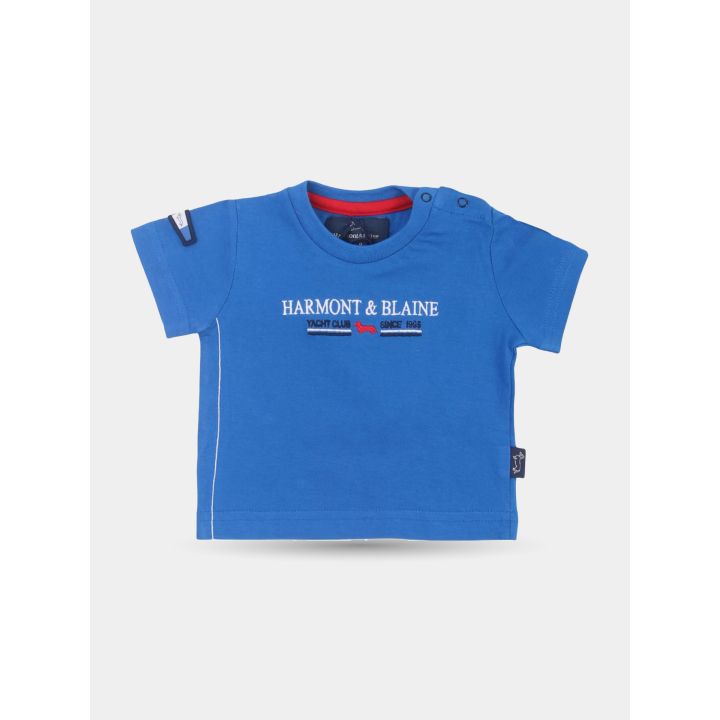 T-shirt blu Harmont & Blaine da neonato con ricamo Yacht Club, vista frontale