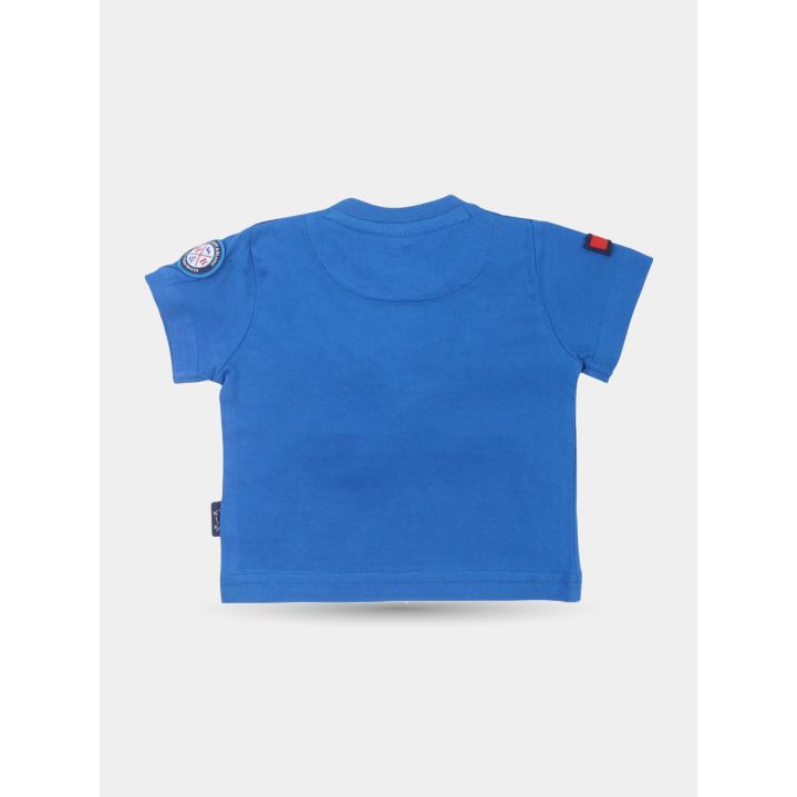 Retro della t-shirt blu Harmont & Blaine con toppa sulla manica