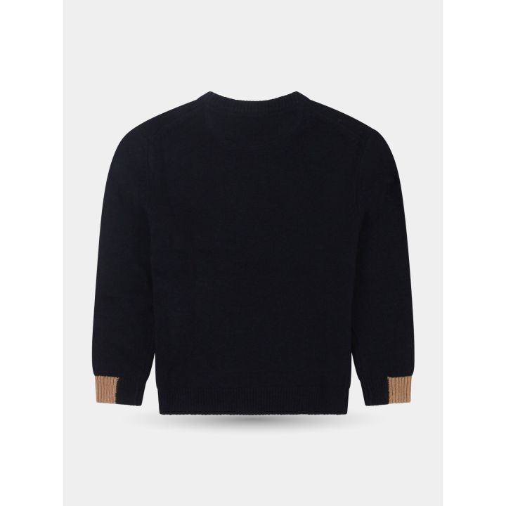 Retro del maglione SUN68 blu navy con polsini a contrasto