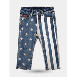 Jeans John Richmond a stelle e strisce blu e panna, vista frontale