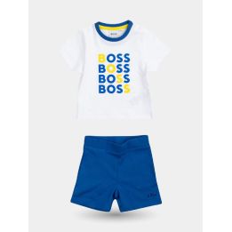 Completo Hugo Boss da neonato con t-shirt bianca e pantaloncino blu