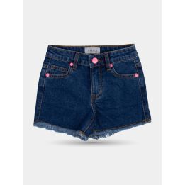 Shorts di jeans blu Gaelle Paris con bottoni rosa fluo, vista frontale