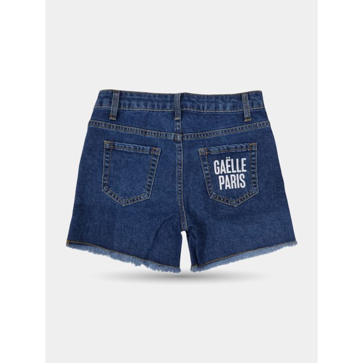 Retro degli shorts blu con logo Gaelle Paris sulla tasca