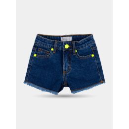 Shorts di jeans Gaelle Paris con bottoni giallo fluo, vista frontale