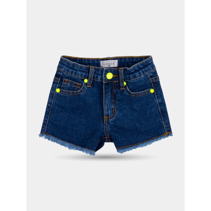 Shorts di jeans Gaelle Paris con bottoni giallo fluo, vista frontale