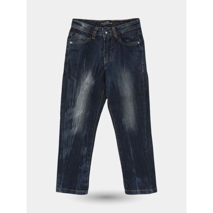 Jeans John Richmond blu scuro effetto vissuto, vista frontale