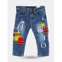 Jeans Daniele Alessandrini da neonato con toppe scozzesi vista frontale