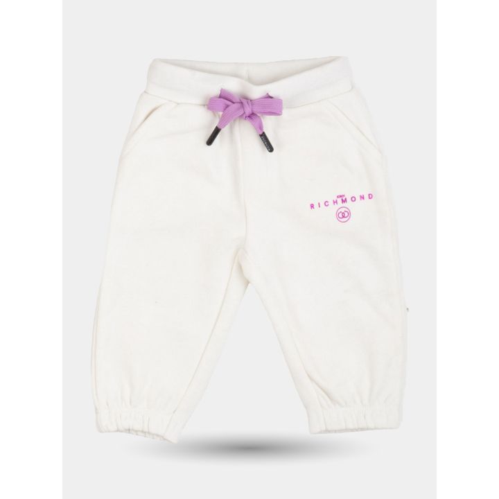 Pantaloni tuta John Richmond bianchi con coulisse lilla, vista frontale