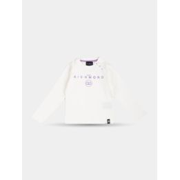 T-shirt John Richmond bianca a maniche lunghe con logo lilla, vista frontale