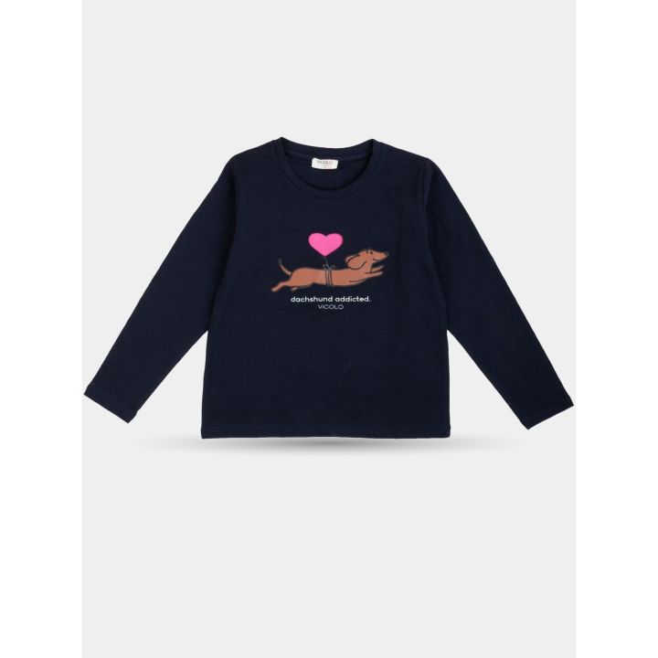 T-shirt Vicolo blu a maniche lunghe da bambina vista frontale intera