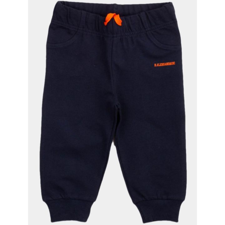Pantalone blu notte con laccetto arancione e logo sulla gamba
