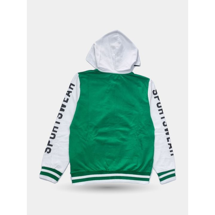 Retro della felpa verde Kappa con scritta Sportswear sulle maniche
