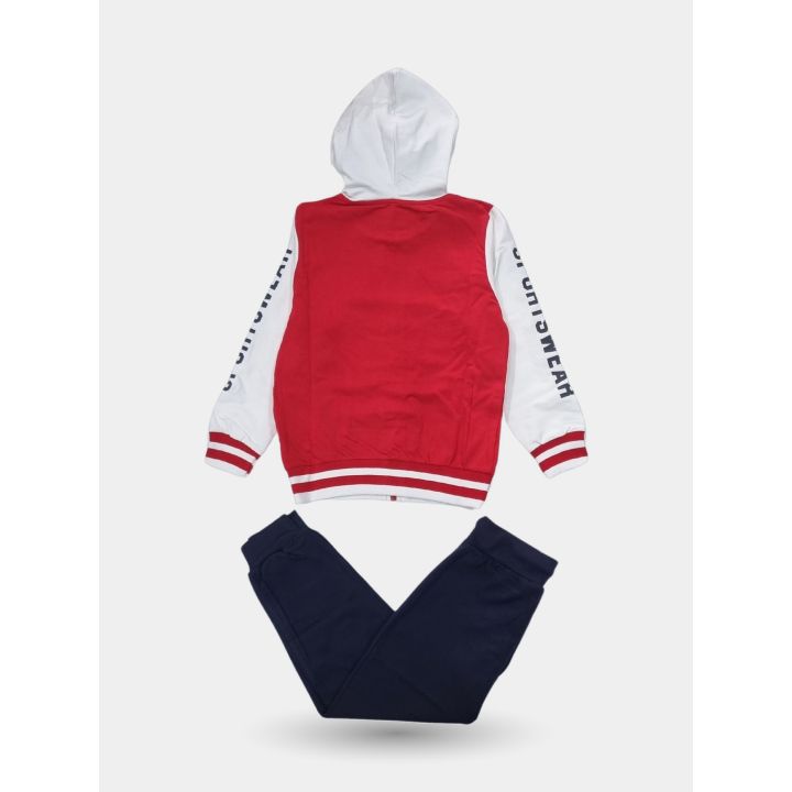 Retro della tuta Kappa rossa e bianca con cappuccio