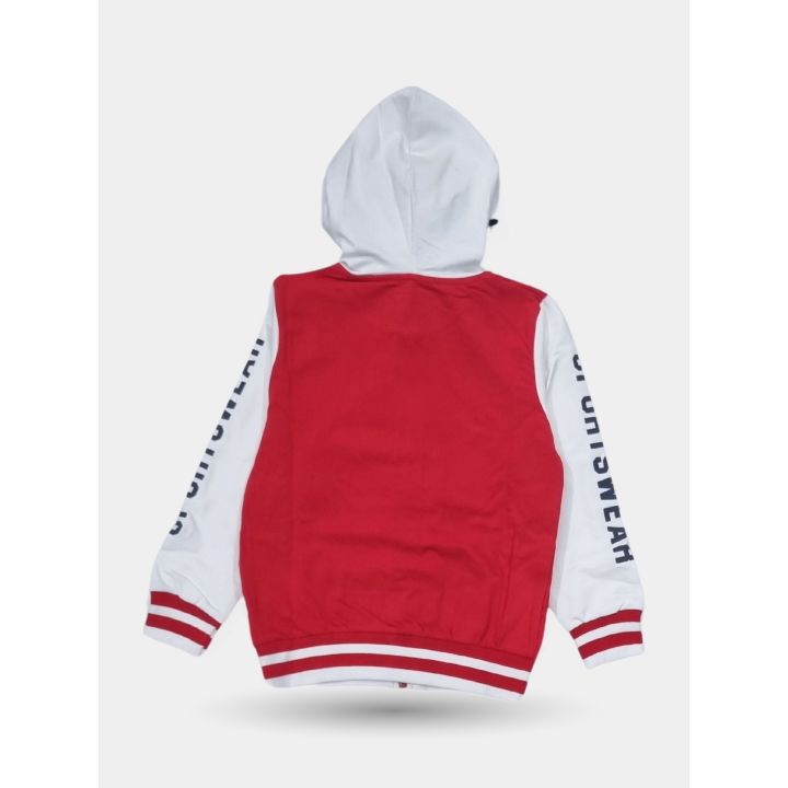 Retro della felpa rossa Kappa con scritta Sportswear sulle maniche