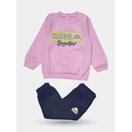Tuta Kappa rosa da neonata con felpa e pantalone blu notte, vista frontale