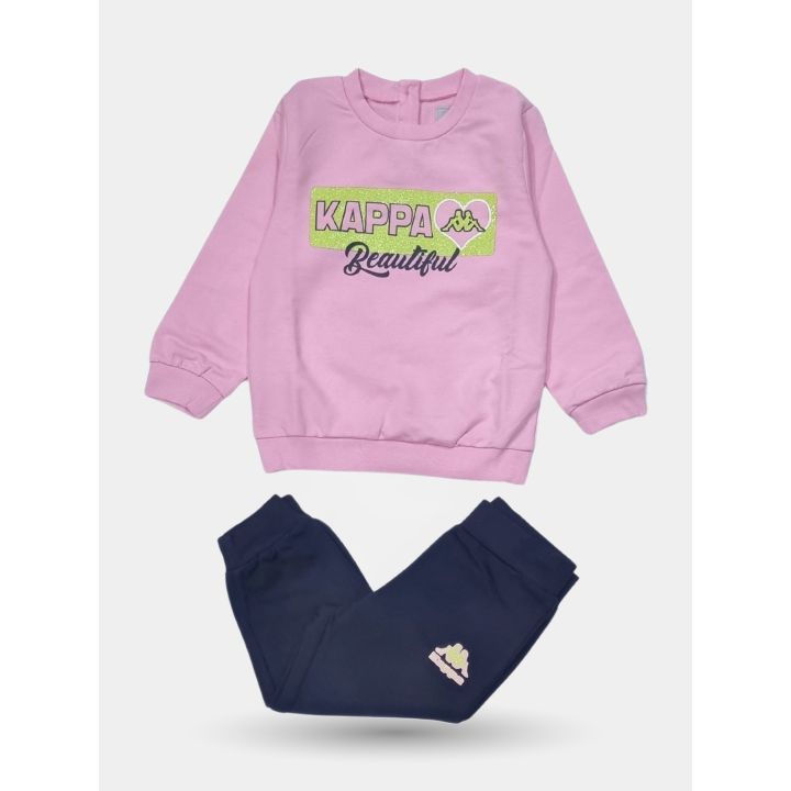 Tuta Kappa rosa da neonata con felpa e pantalone blu notte, vista frontale