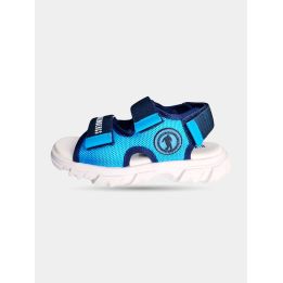 Sandalo Bikkembergs azzurro e blu con logo tondo del calciatore, vista laterale