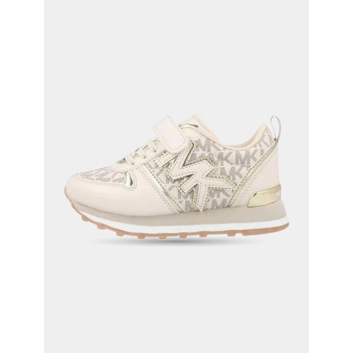 Sneakers Michael Kors vaniglia da bambina vista laterale con maxi logo MK