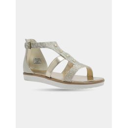 Sandalo gladiatore Michael Kors beige vista laterale con borchie dorate