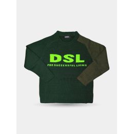 Maglione Diesel verde da ragazzo vista frontale con logo DSL fluo