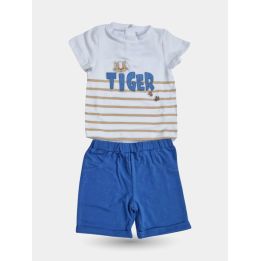 Completo Pastello neonato con scritta Tiger e pantaloncino blu oceano, vista frontale