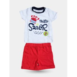Completo Pastello neonato Hello Sailor con pantaloncino rosso, vista frontale