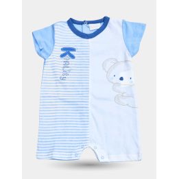 Pagliaccetto Pastello celeste da neonato con koala e righe, vista frontale